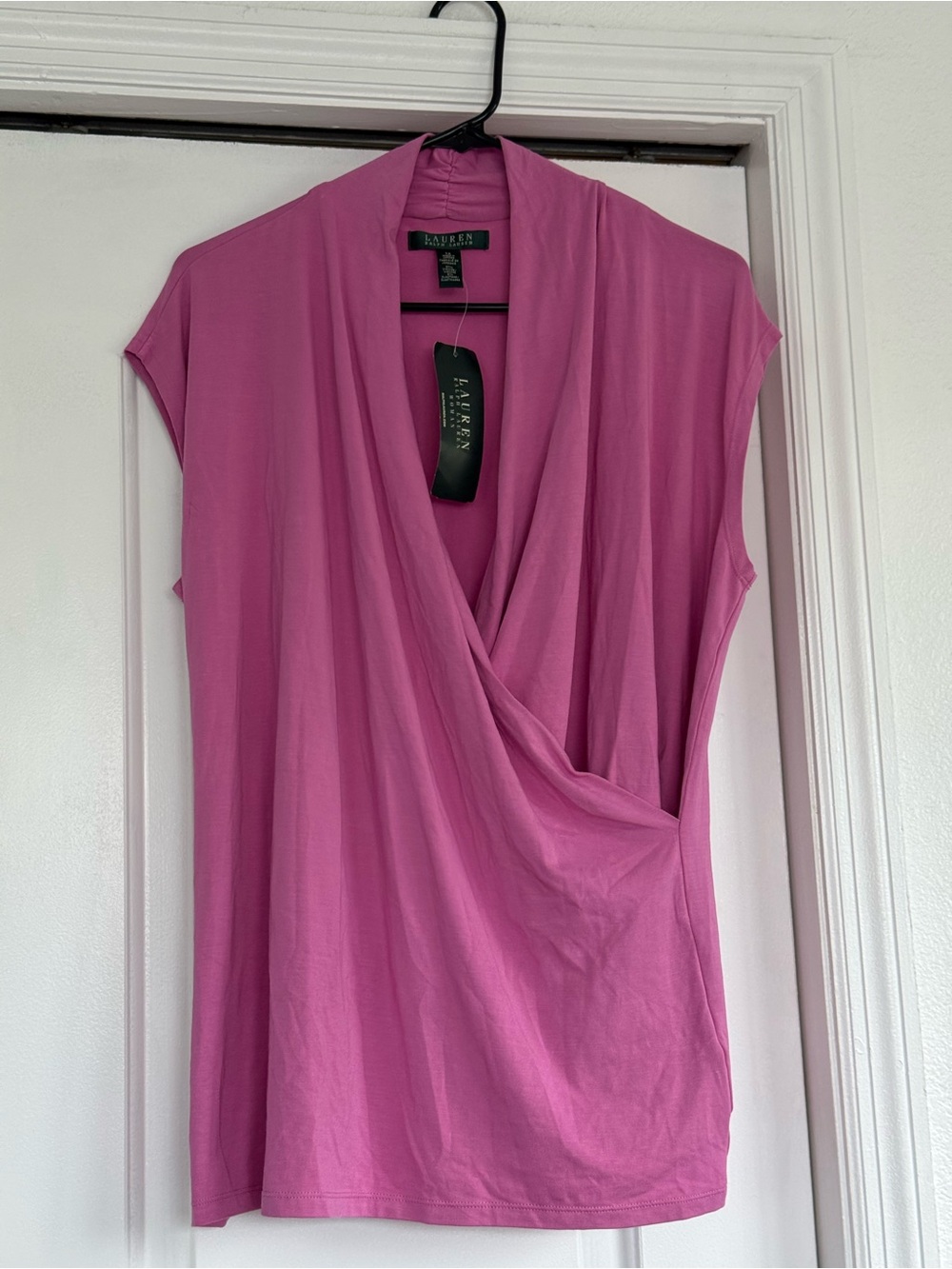 Lauren Ralph Lauren Sleeveless Draped Faux-Wrap Top in Bright Pink